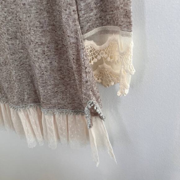 Areve Cardigan Womens Medium Beige Fairycore Cottagecore Sweater Romantic Linen - Picture 7 of 10